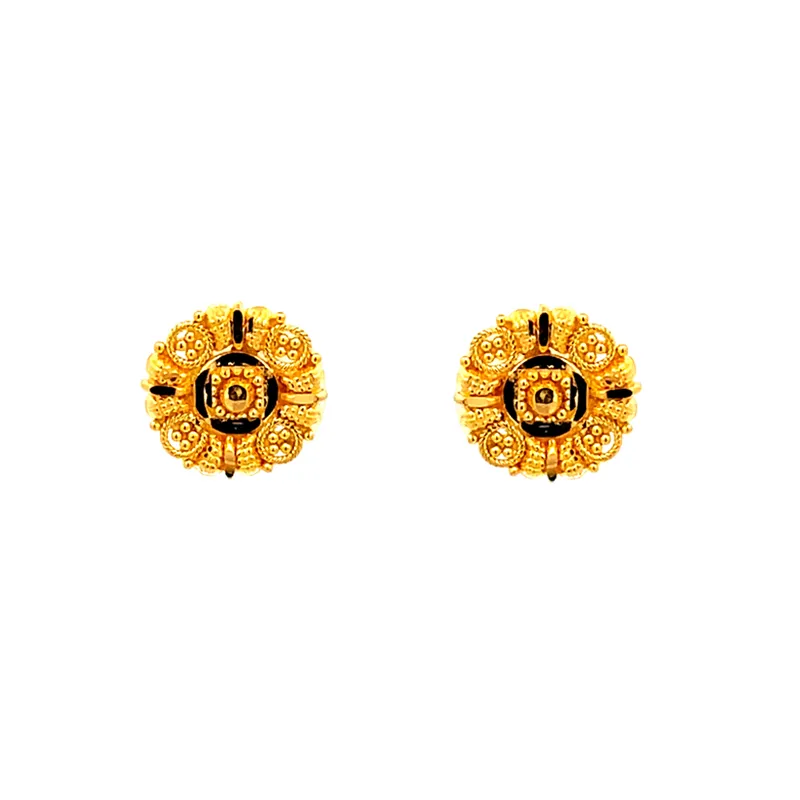 Elegant Gold Floral Earrings, Diameter - 9 mm