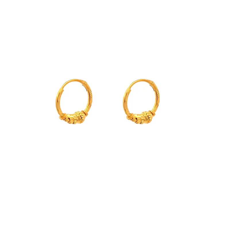 22K Gold Hoops with center bead design