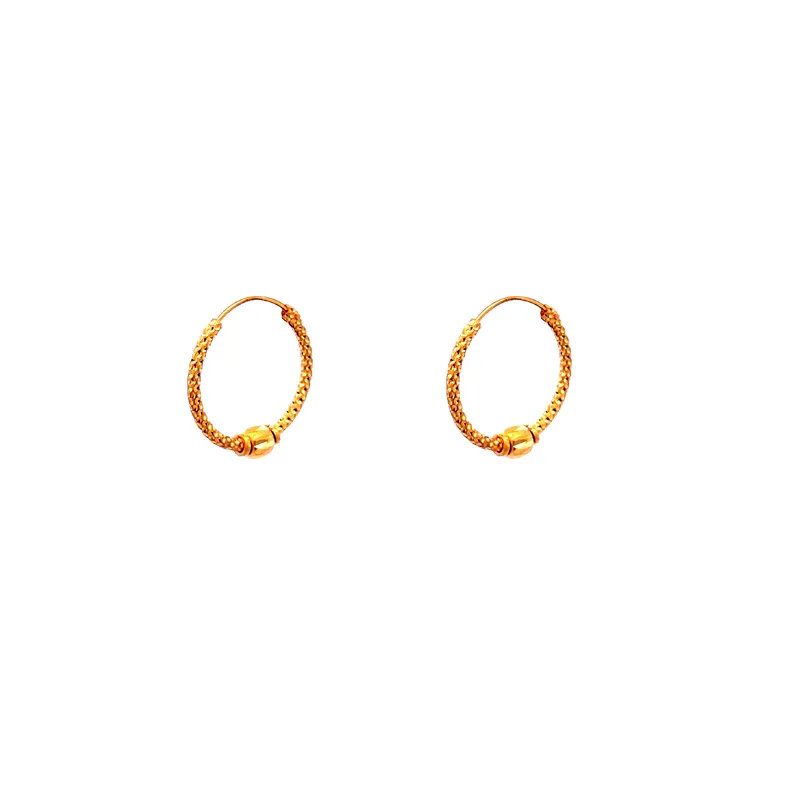 22K Gold Hoop Earrings with center bead design