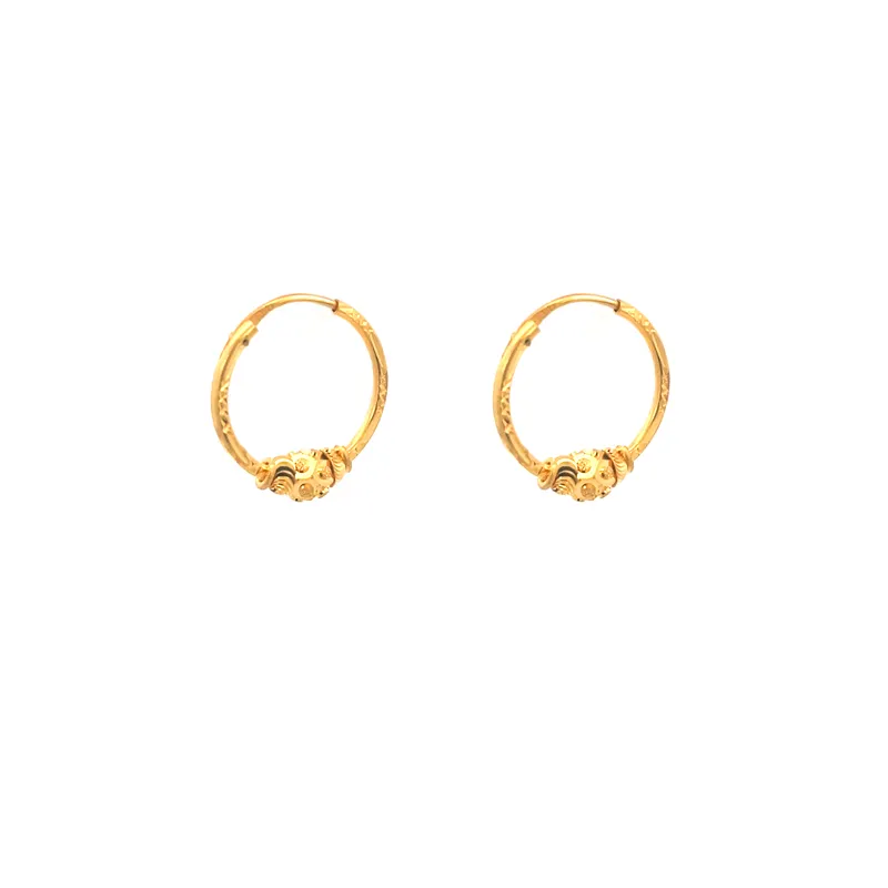 22K Gold Hoops with center bead design