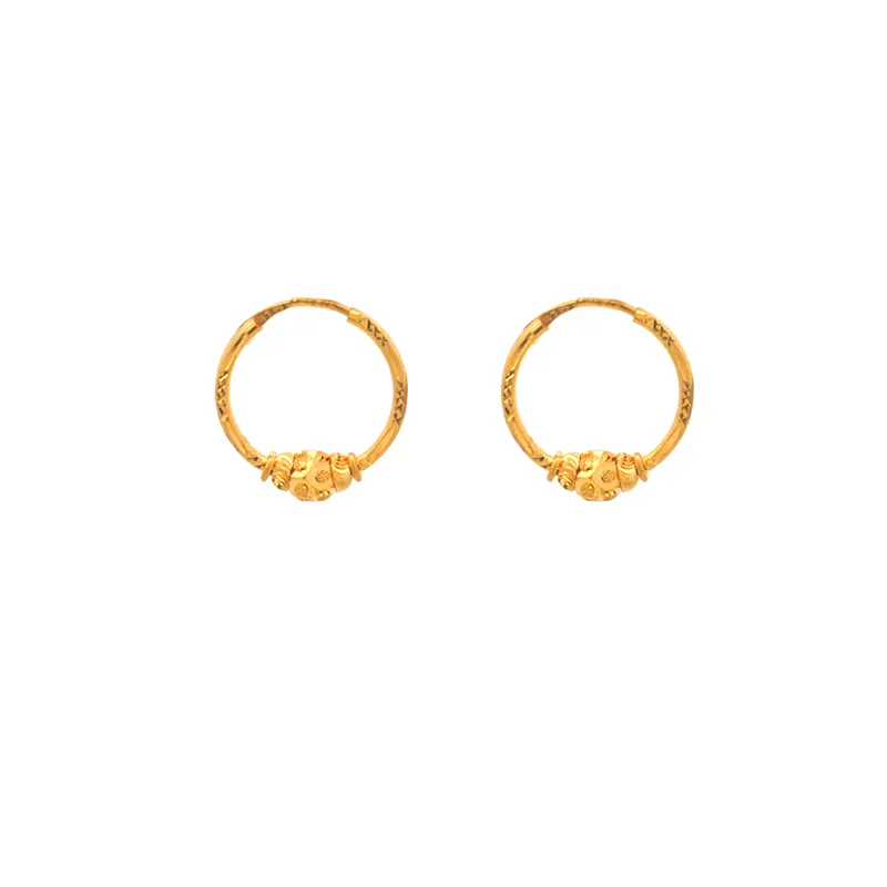 22K Gold Hoops with center bead design