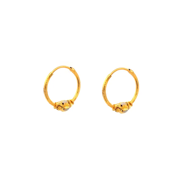 22K Gold Hoop Earrings with center bead design
