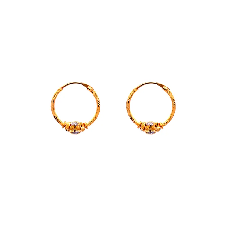 22K Gold Hoop Earrings with center bead design