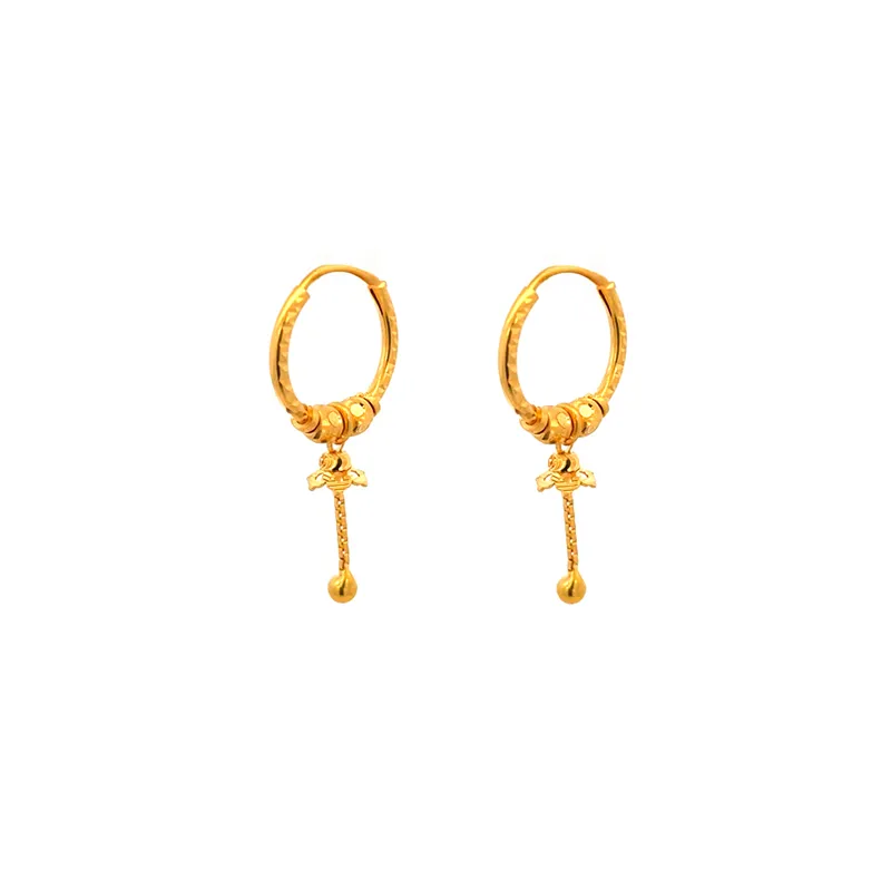 22K Gold hoop Earrings with a dangling tassle