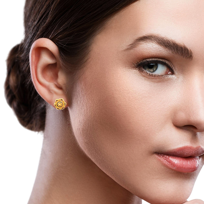 Classic Floral 22K Gold Stud Earrings