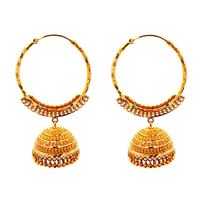 22K Gold Hoop Earrings with Jhumka
