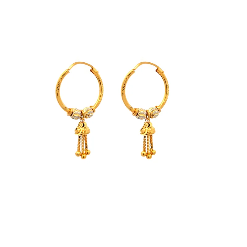 22K Gold hoop Earrings with dangling tassles