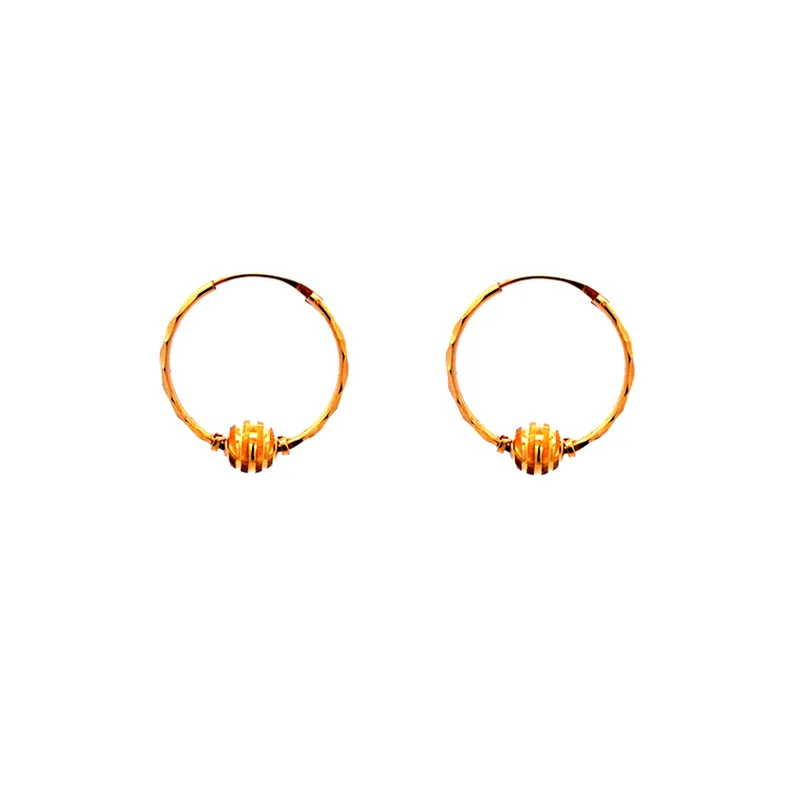 22K Gold Hoop Earrings with center bead design