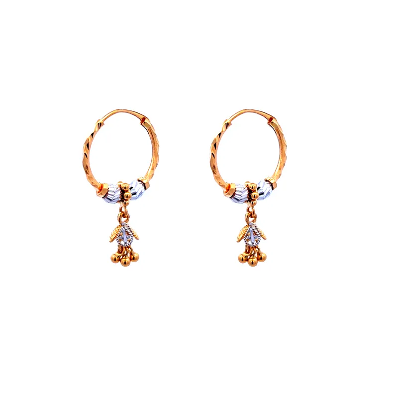 22K Gold hoop Earrings with dangling bell charms