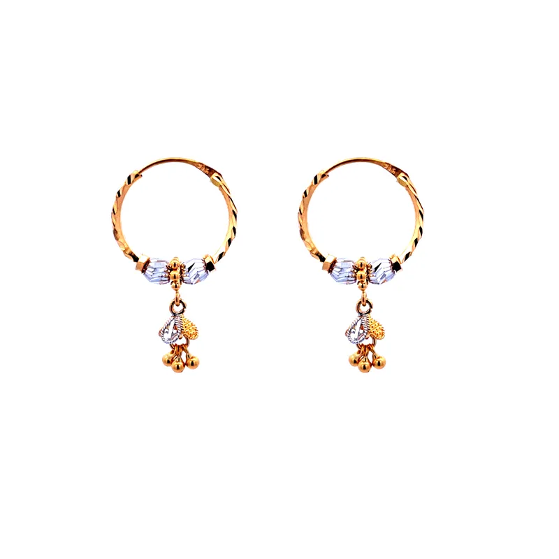 22K Gold hoop Earrings with dangling bell charms