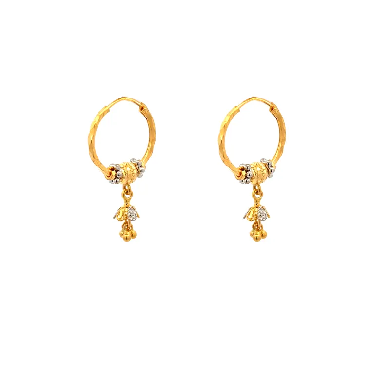 22K Gold hoop Earrings with dangling bell Charms