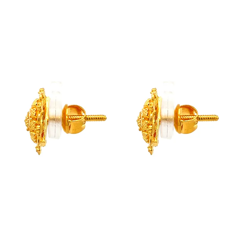 Exquisite Round 22K Gold Stud Earrings