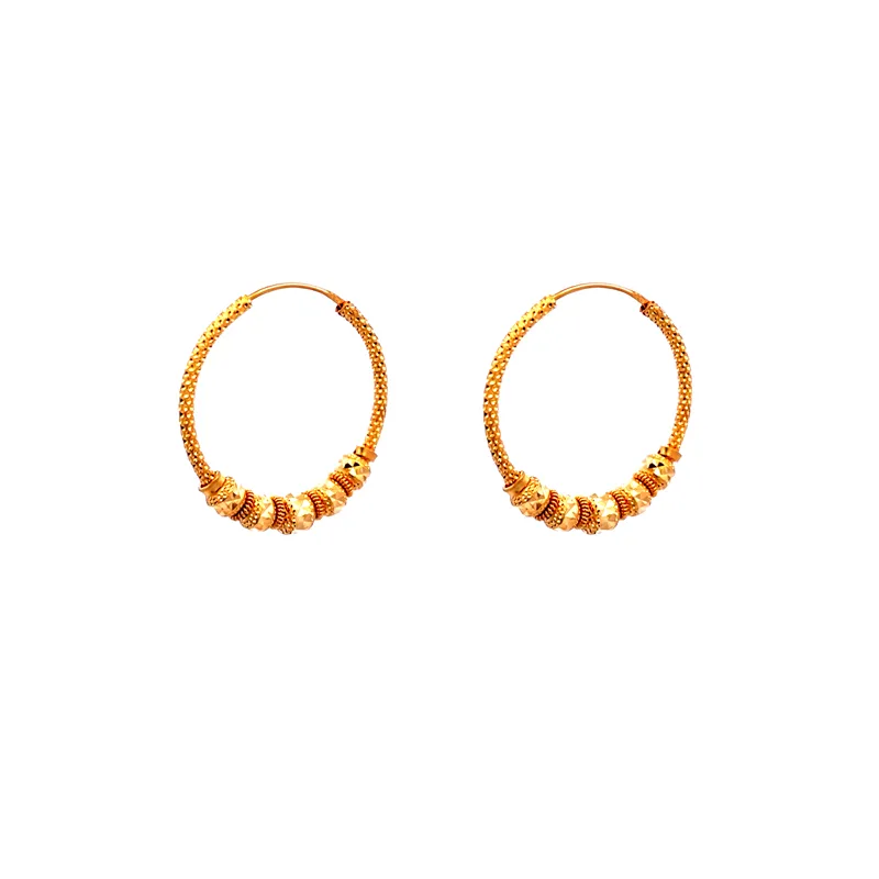 22K Gold Hoops with center bead design