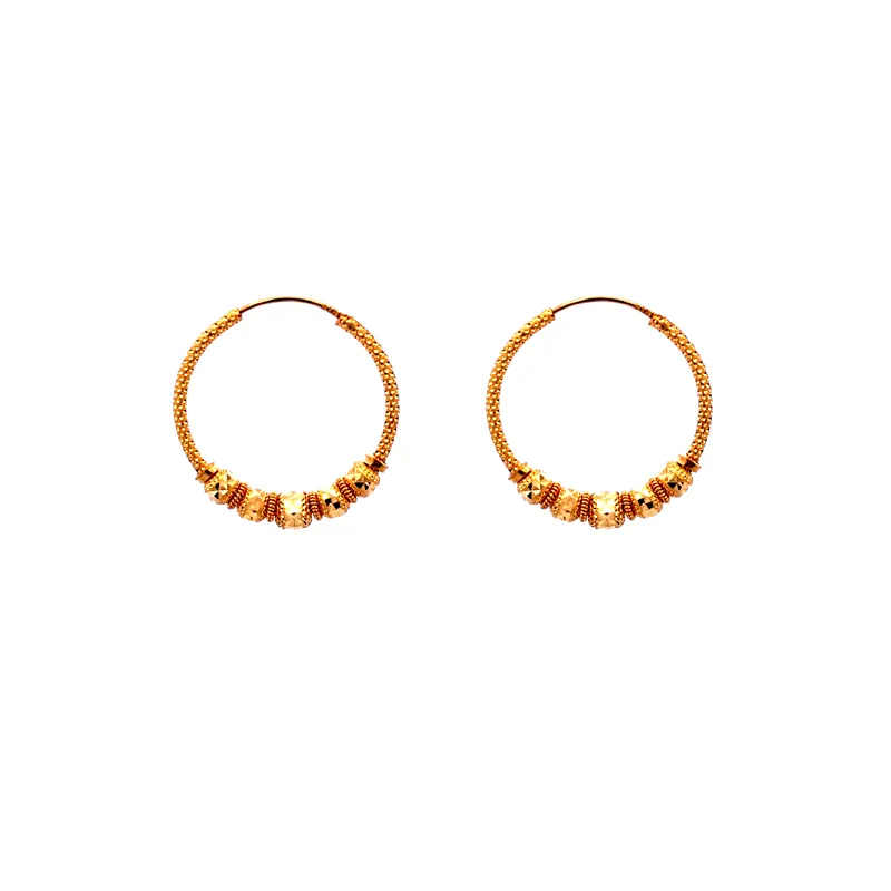 22K Gold Hoops with center bead design