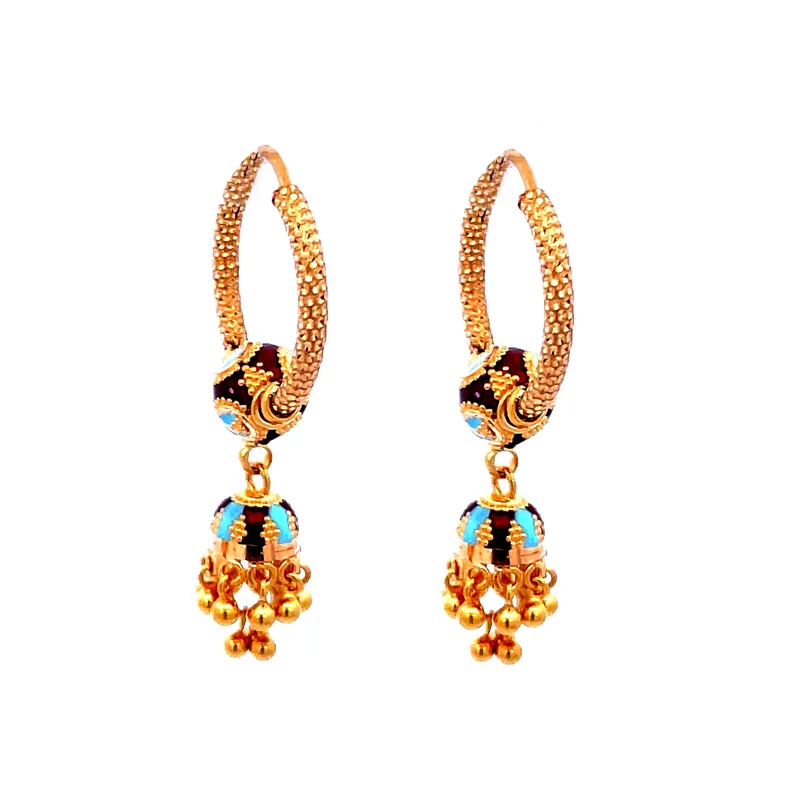 22K Gold Hoop Earrings with colorful Jhumkhas