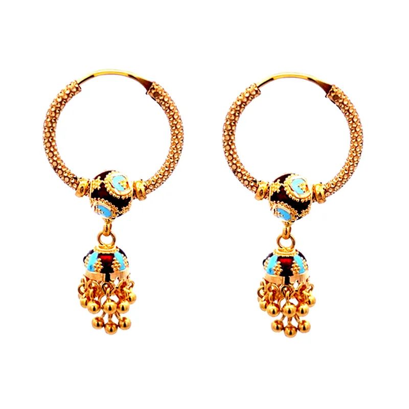 22K Gold Hoop Earrings with colorful Jhumkhas