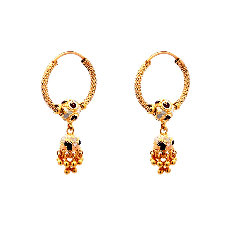 22K Gold Hoop Earrings with colorful Jhumkhas
