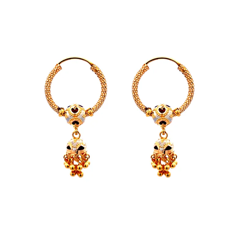 22K Gold Hoop Earrings with colorful Jhumkhas
