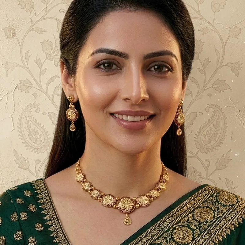 Auspicious Gold Enamel Necklace Set