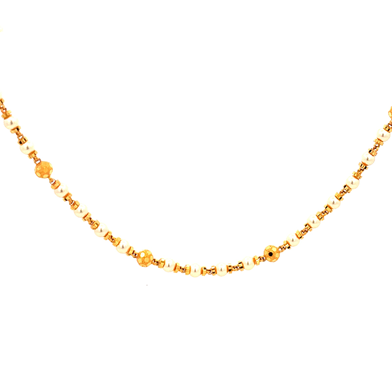 Tricolor Gold Beaded Necklace - 25 inch