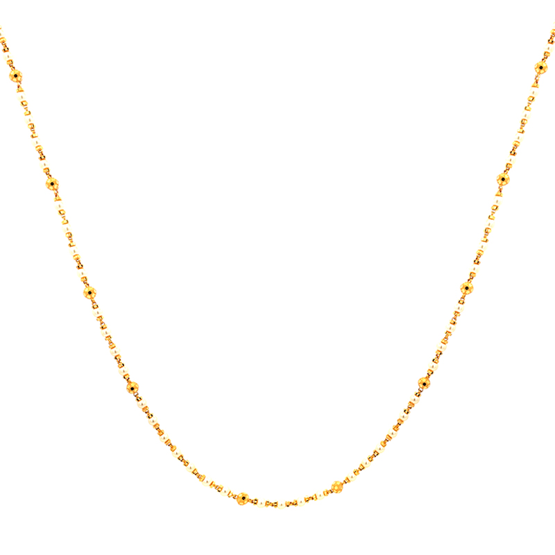 Tricolor Gold Beaded Necklace - 25 inch