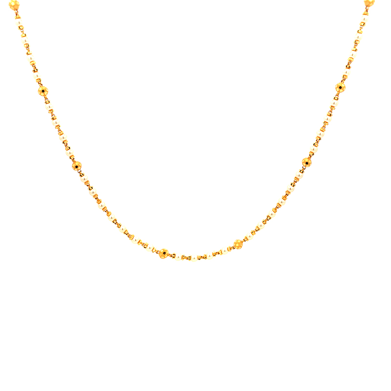 Tricolor Gold Beaded Necklace - 25 inch