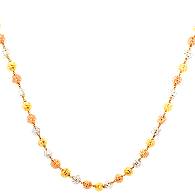 Statement long Necklace - Tricolor Gold Beads - 25 inch