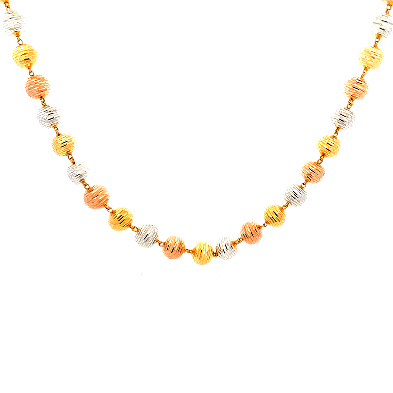 Statement long Necklace - Tricolor Gold Beads - 25 inch