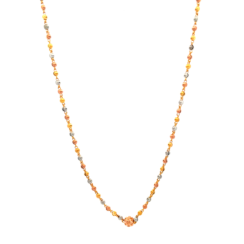 Tricolor Gold Beaded Necklace - 15.5 inch