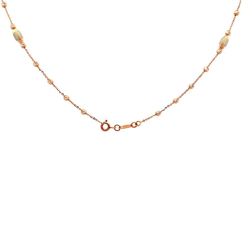 Textured Barrel Bead Station Necklace in 18K Rose Gold