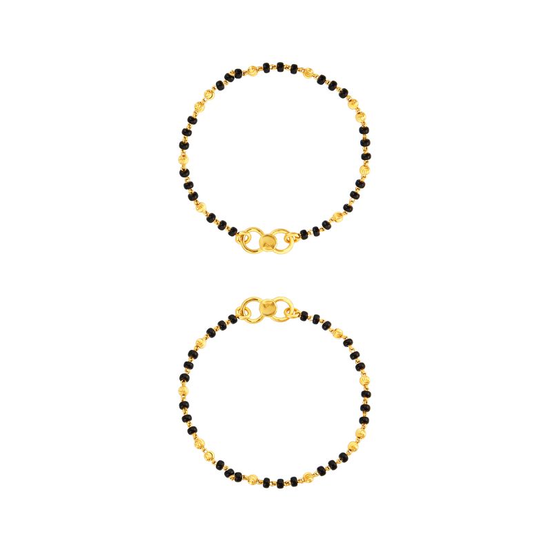 22K Yellow Gold Spiral and Black Beaded Baby Bracelet