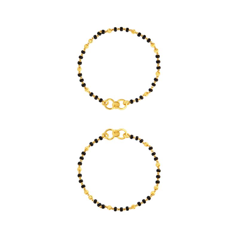 22K Yellow Gold Spiral and Black Beaded Baby Bracelet
