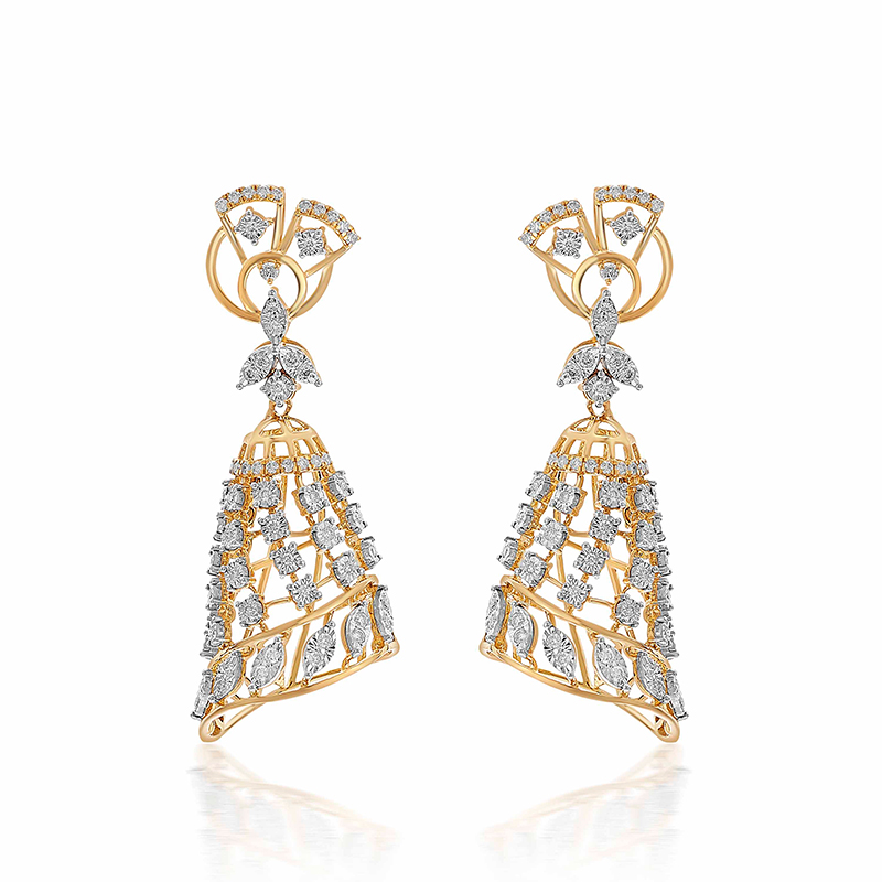 One of a kind, Asymmetrical, Dainty Diamond 'Jhumka' Earrings