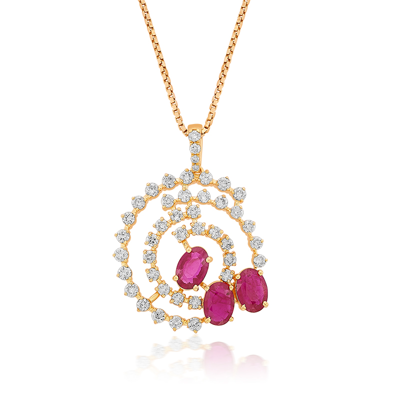 Eye-catching, Vibrant Gemstone studded Diamond Pendant Set