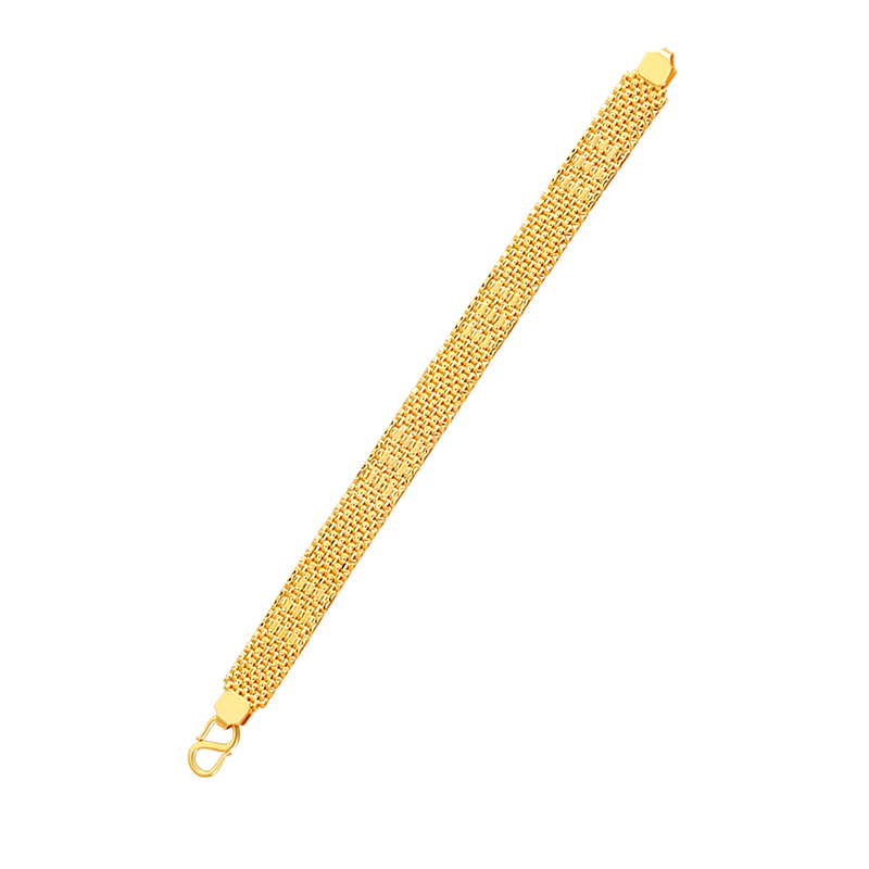 22K Yellow Gold Textured Link Chain Bracelet - 8 inches