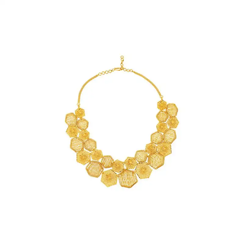 22K Gold Layered Cluster Necklace and Earring Set