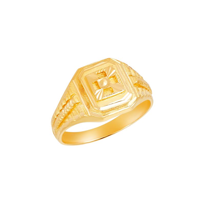 22k Yellow Gold Checker Pattern Signet Ring