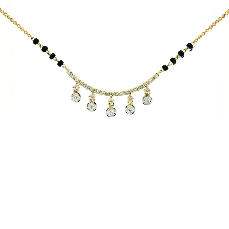 Elegant Gold Diamond and Black beads Necklace - Mangal Sutra