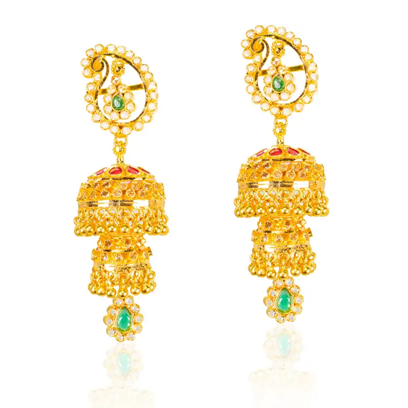 Stunning floral Gold Jhumka Earrings
