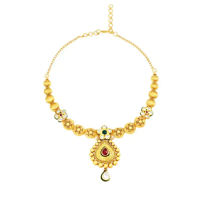 22K Antique Gold and Gemstone Teardrop Necklace and Earring Set