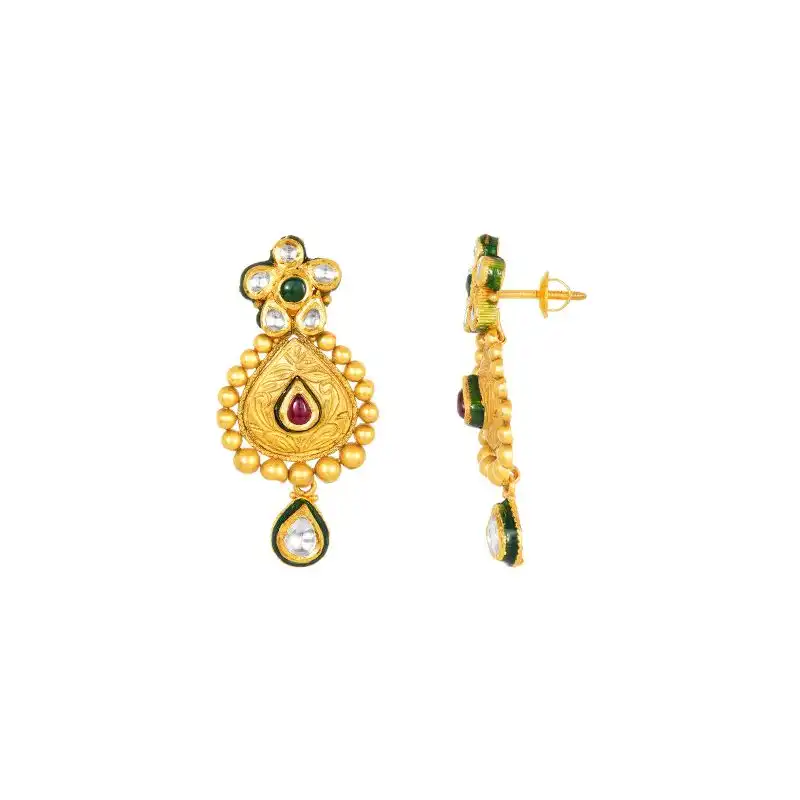 22K Antique Gold and Gemstone Teardrop Necklace and Earring Set