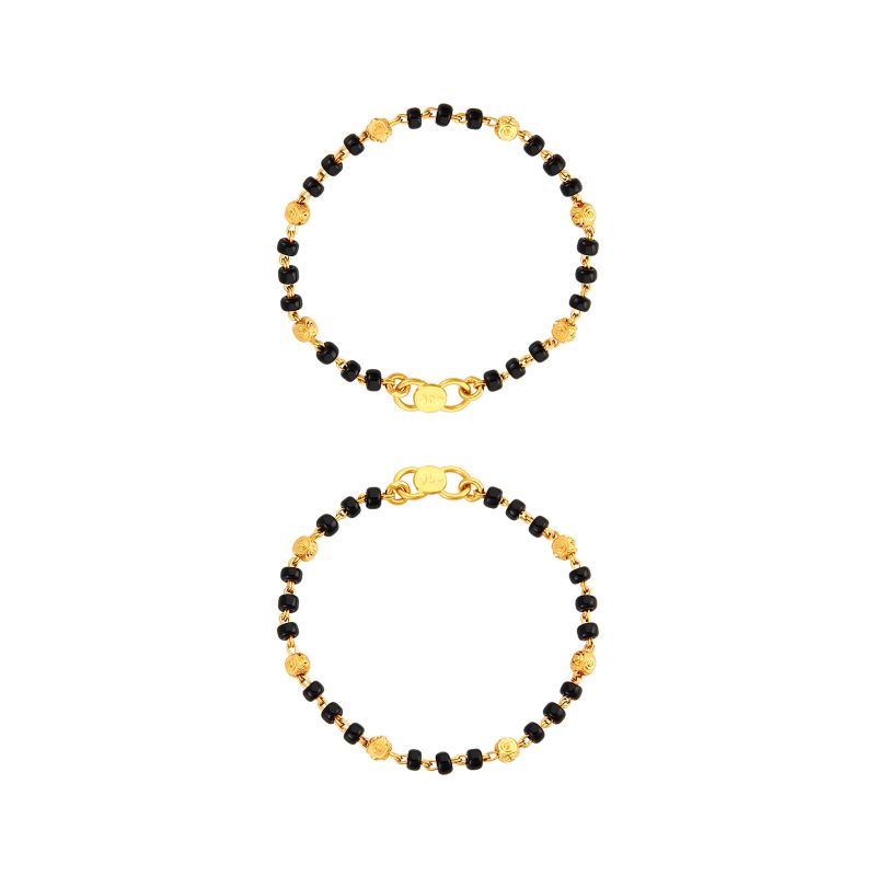 22K Yellow Gold Cube and Black Beaded Baby Bracelet