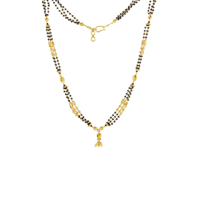 22K Yellow Gold and Black Beaded Mangalsutra Pendant Necklace in 3 lines