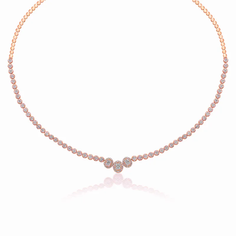 Angelic, Intricate Diamond Necklace & Earrings in Rose gold
