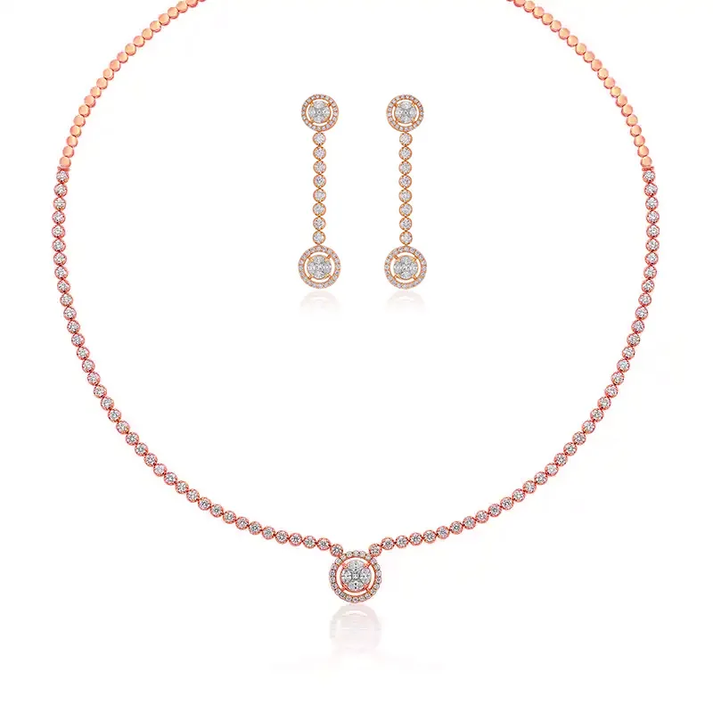 Showstopping, Classy Diamond Necklace & Earrings - 18K Rose Gold