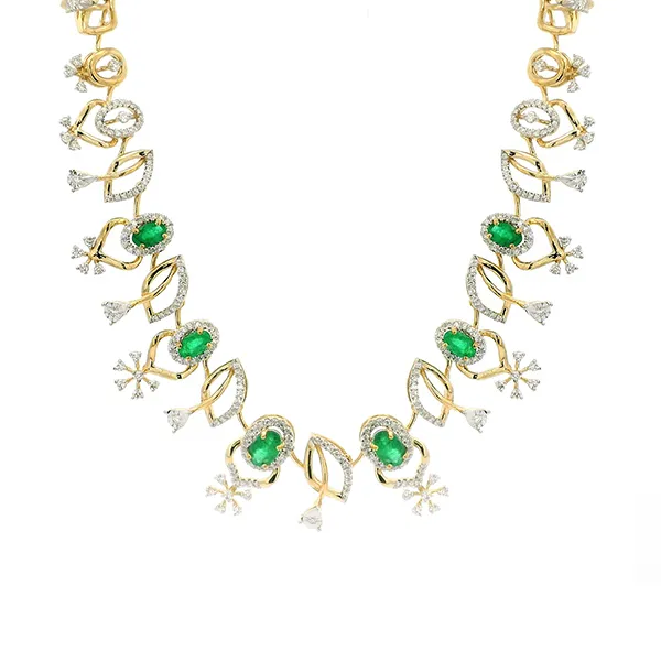 Elegant Emerald and Diamond Necklace and Earrings