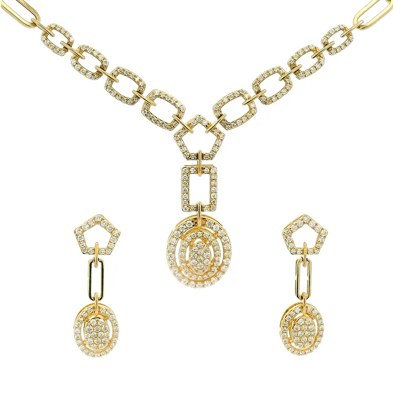 Elegant Gold and Diamond Necklace and Earrings