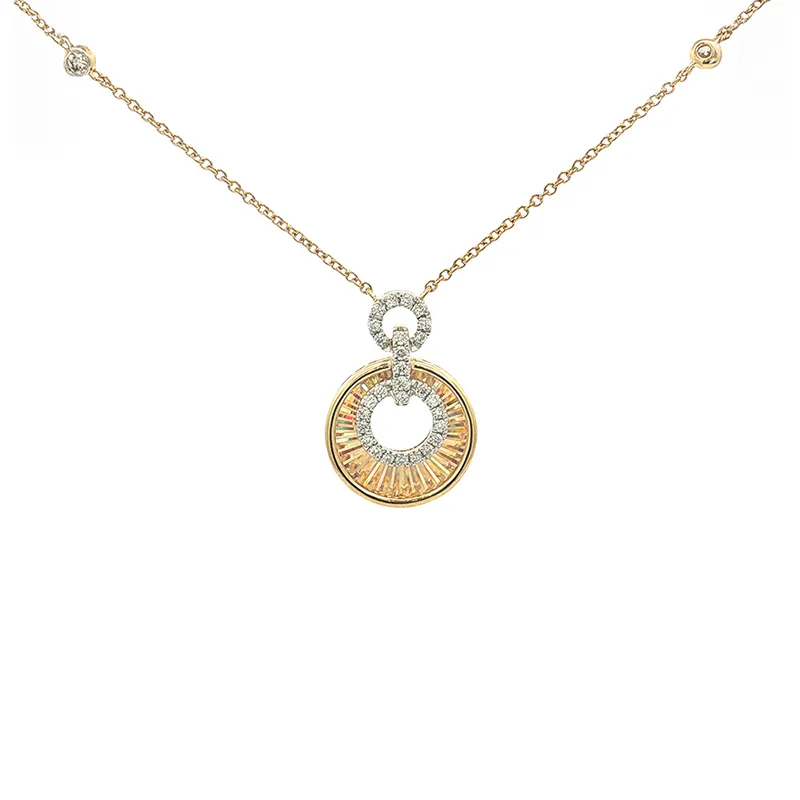 Beautiful 18K Yellow Gold Round Pendant and Earrings Set with Diamonds