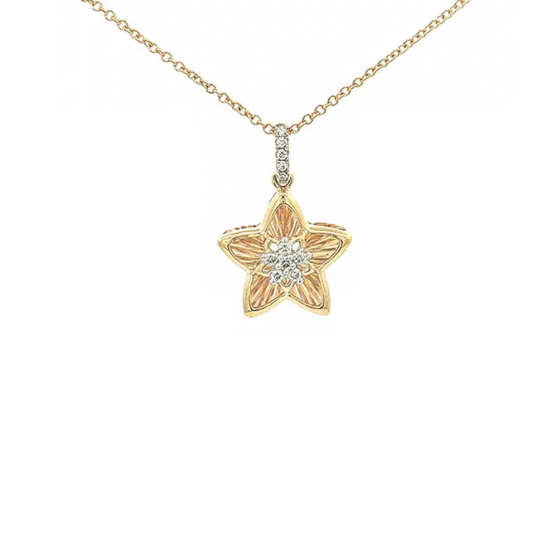 Beautiful 18K yellow gold star pendant and earrings set with a classic design