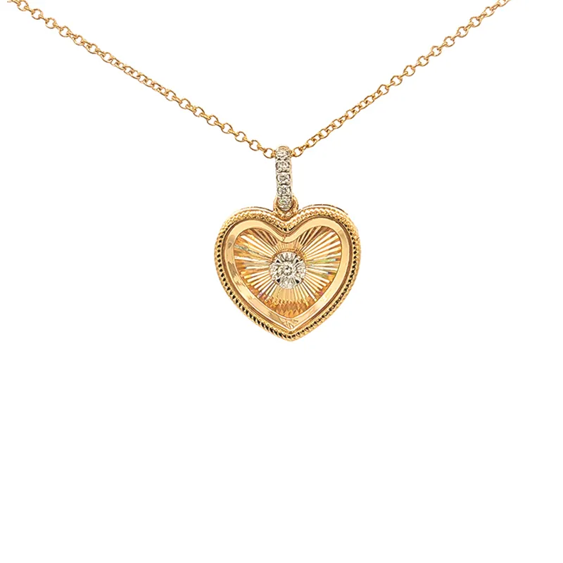 Elegant 18K Yellow Gold Heart Pendant and Earrings Set with Sparkling Diamonds